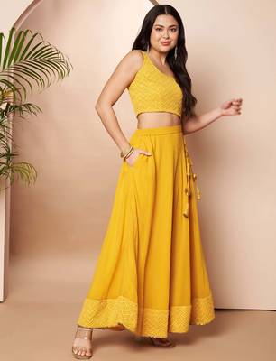 Mustard Embroidered Poly Georgette lehenga choli 5