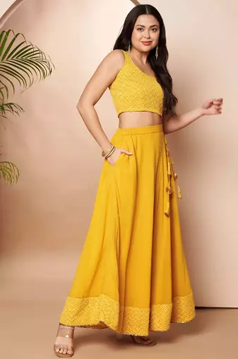 Mustard Embroidered Poly Georgette lehenga choli