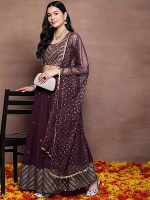 Wine Printed Poly Crepe lehenga choli 2