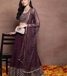 Wine Printed Poly Crepe lehenga choli
