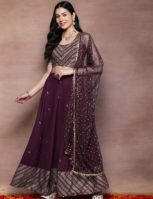 Wine Printed Poly Crepe lehenga choli 1