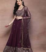 Wine Printed Poly Crepe lehenga choli