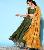 Dark Green Printed Art Silk lehenga choli