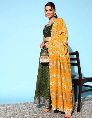 Dark Green Printed Art Silk lehenga choli 2