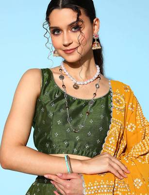 Dark Green Printed Art Silk lehenga choli 3