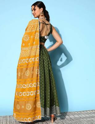 Dark Green Printed Art Silk lehenga choli 4