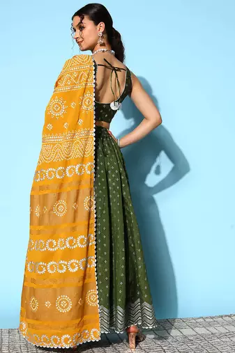 Dark Green Printed Art Silk lehenga choli