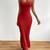 red polyester maxi dress with slim fit bodycon design