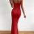 red polyester maxi dress with slim fit bodycon design