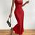 red polyester maxi dress with slim fit bodycon design