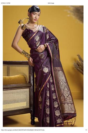 wine elegant pure satin handloom weaving saree with matching satin handloom blouse – soft, shiny