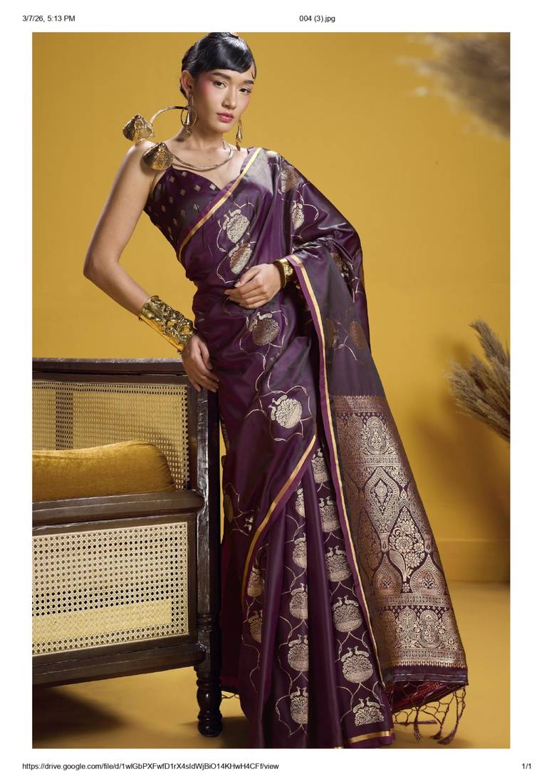 wine elegant pure satin handloom weaving saree with matching satin handloom blouse – soft, shiny