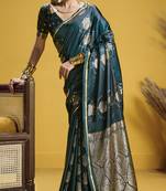 Rama green  elegant pure satin handloom weaving saree with matching satin handloom blouse – soft, shiny