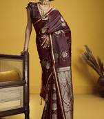 Maroon elegant pure satin handloom weaving saree with matching satin handloom blouse – soft, shiny