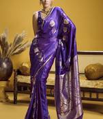 Purple elegant pure satin handloom weaving saree with matching satin handloom blouse – soft, shiny