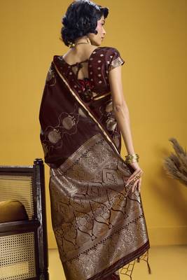 Maroon elegant pure satin weaving saree with matching satin blouse  soft shiny 2