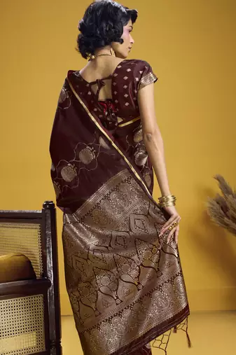 Maroon elegant pure satin weaving saree with matching satin blouse  soft shiny