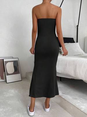 black polyester maxi dress with bodycon tube style 2