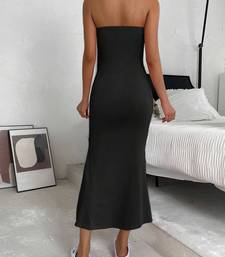 black polyester maxi dress with bodycon tube style
