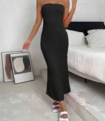 black polyester maxi dress with bodycon tube style