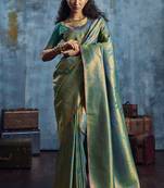 sea green elegant handloom weaving art silk saree with matching art silk blouse – traditional festival