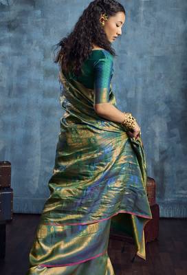 sea green elegant weaving art silk blend saree with matching art silk blend blouse  festival 2