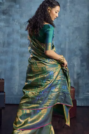 sea green elegant weaving art silk blend saree with matching art silk blend blouse  festival