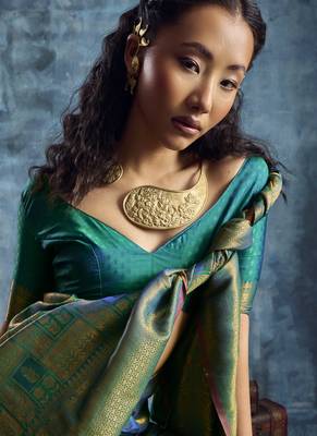 sea green elegant weaving art silk blend saree with matching art silk blend blouse  festival 3