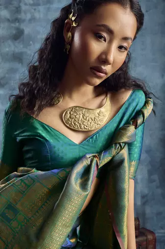sea green elegant weaving art silk blend saree with matching art silk blend blouse  festival