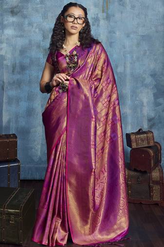 magenta elegant handloom weaving art silk saree with matching art silk blouse     traditional festival