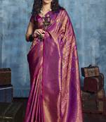 magenta elegant handloom weaving art silk saree with matching art silk blouse – traditional festival