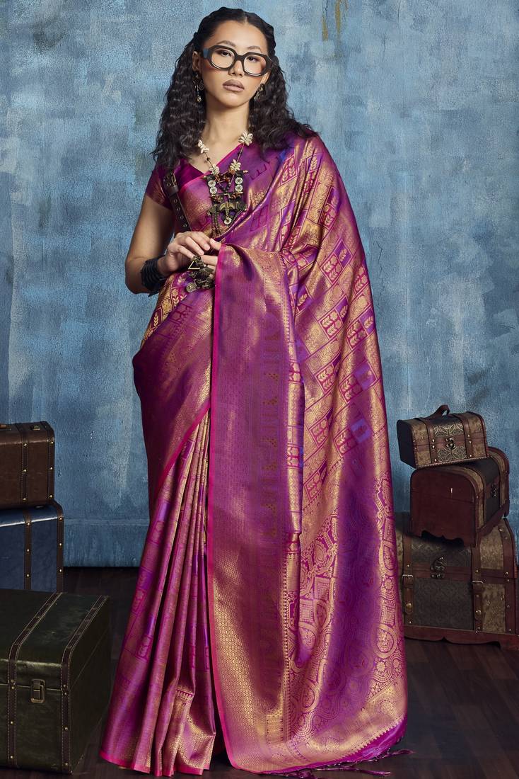 magenta elegant handloom weaving art silk saree with matching art silk blouse – traditional festival