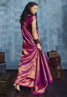 magenta elegant weaving art silk blend saree with matching art silk blend blouse  festival 2