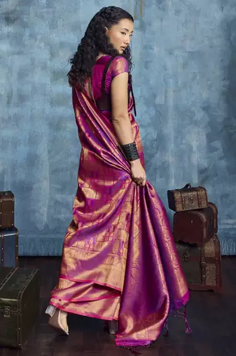 magenta elegant weaving art silk blend saree with matching art silk blend blouse  festival