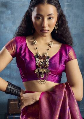 magenta elegant weaving art silk blend saree with matching art silk blend blouse  festival 3