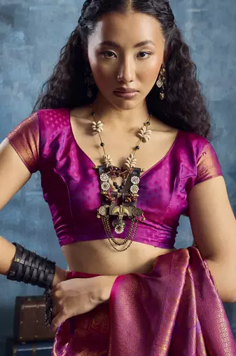magenta elegant weaving art silk blend saree with matching art silk blend blouse  festival
