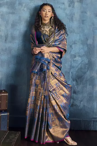 teal elegant handloom weaving art silk saree with matching art silk blouse     traditional festival