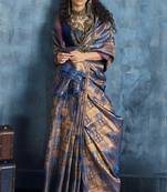 teal elegant handloom weaving art silk saree with matching art silk blouse – traditional festival