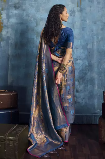teal elegant weaving art silk blend saree with matching art silk blend blouse  festival