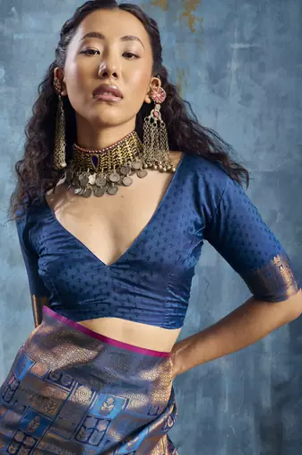 teal elegant weaving art silk blend saree with matching art silk blend blouse  festival