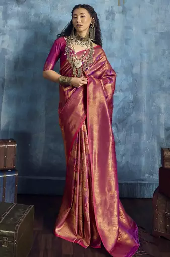 pink elegant handloom weaving art silk saree with matching art silk blouse     traditional festival