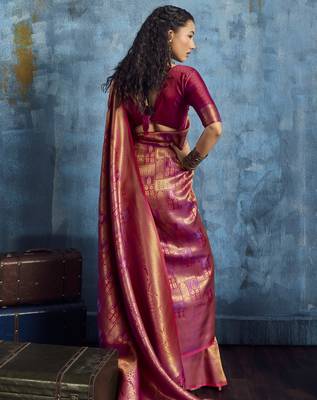 pink elegant weaving art silk blend saree with matching art silk blend blouse  festival 2