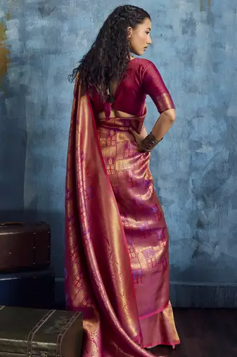 pink elegant weaving art silk blend saree with matching art silk blend blouse  festival
