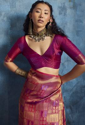pink elegant weaving art silk blend saree with matching art silk blend blouse  festival 3
