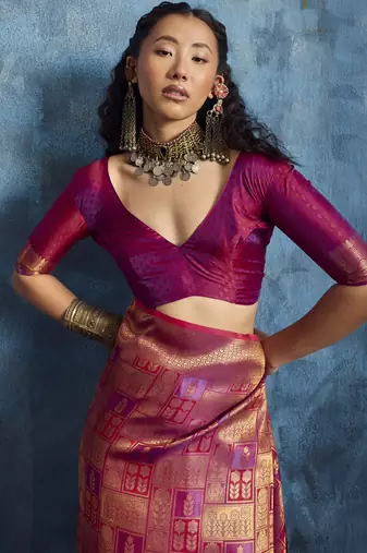 pink elegant weaving art silk blend saree with matching art silk blend blouse  festival