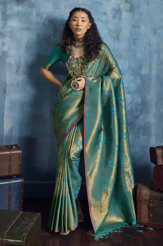 sky blue elegant handloom weaving art silk saree with matching art silk blouse     traditional festival