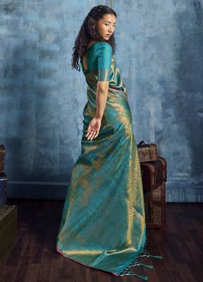 sky blue elegant weaving art silk blend saree with matching art silk blend blouse  festival 2