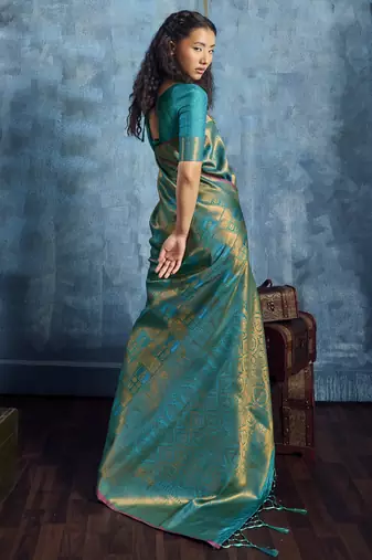 sky blue elegant weaving art silk blend saree with matching art silk blend blouse  festival