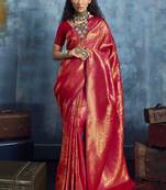 rani pink elegant handloom weaving art silk saree with matching art silk blouse – traditional festival