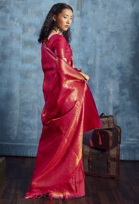 rani pink elegant weaving art silk blend saree with matching art silk blend blouse  festival 2